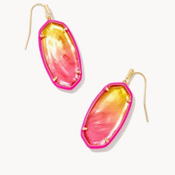 Kendra Scott Jewelry - Kendra Scott Elle Gold Enamel Framed Drop Earrings in Sunset Ombre Illus…